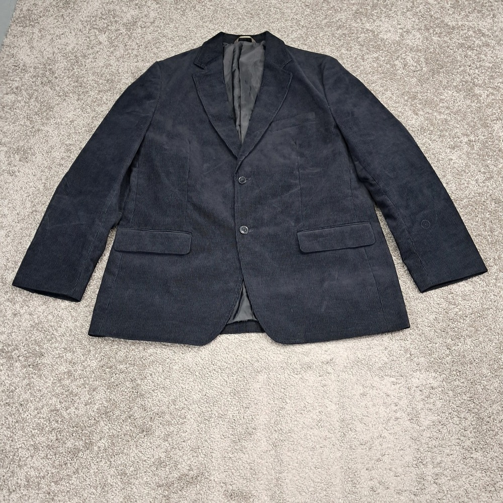 Tasso Elba Mens Corduroy Blazer Navy Blue Elbow Patches Sport Coat Large 42